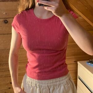 Women’s small ribbed cropped t-shirt hot pink American Eagle